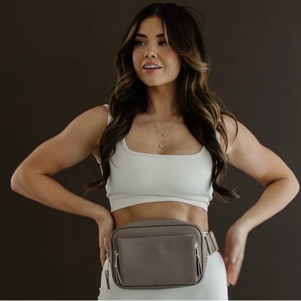 FREE SHIP limited time! Ayla & Co Fanny Belt Bag in Pebble Taupe Shade EUC